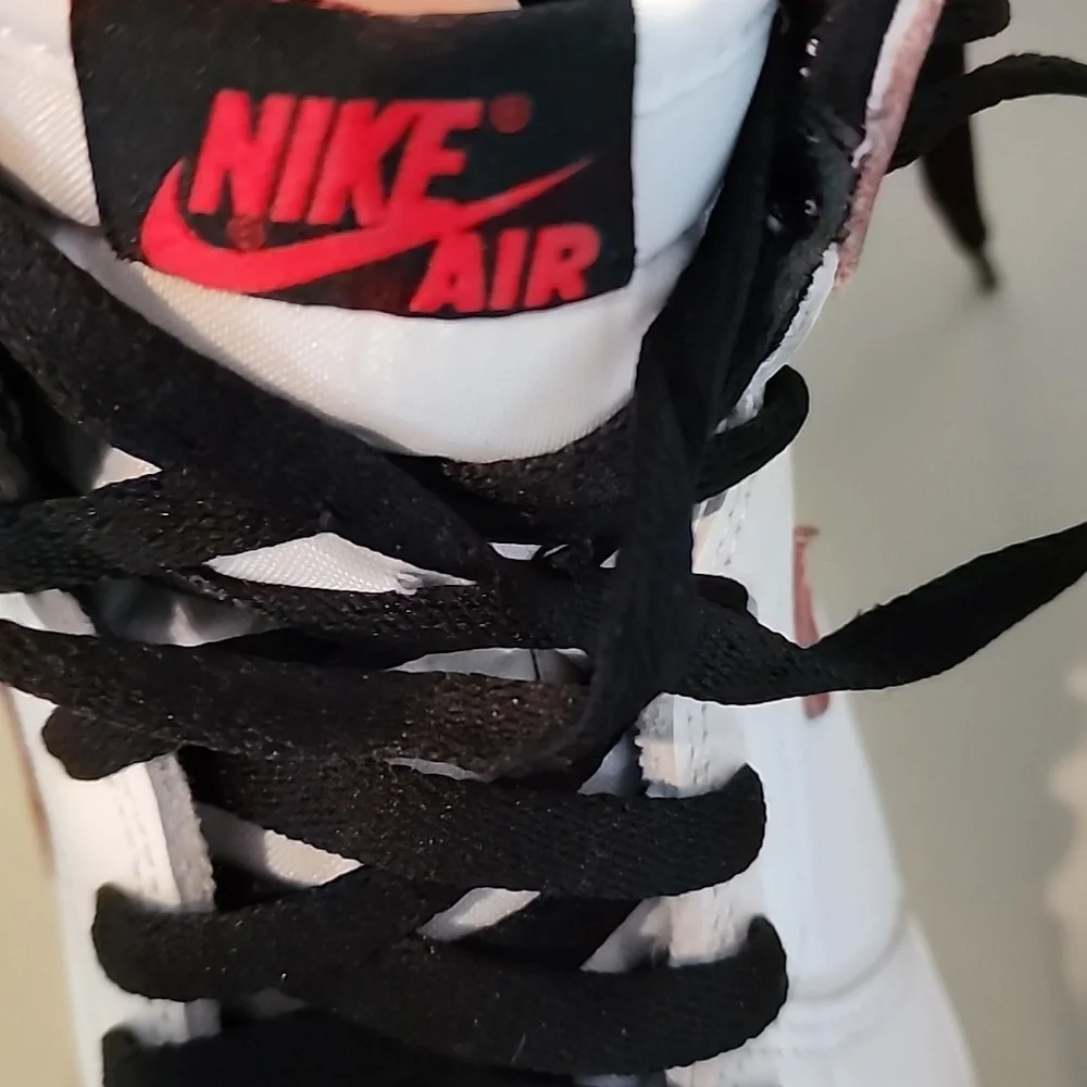 Nike  Air Jordan 1 Red and White High-Top Sneakers